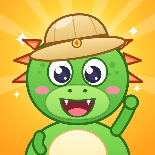 Little Explorers app icon: a smiling green dinosaur in an explorer’s hat, waving